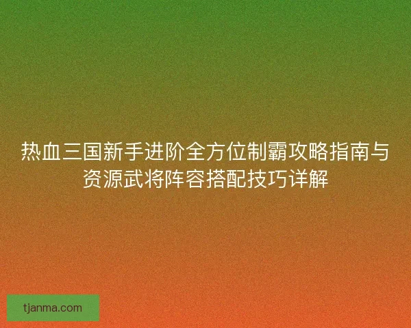 热血三国新手进阶全方位制霸攻略指南与资源武将阵容搭配技巧详解