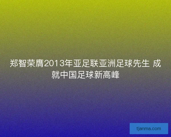 郑智荣膺2013年亚足联亚洲足球先生 成就中国足球新高峰