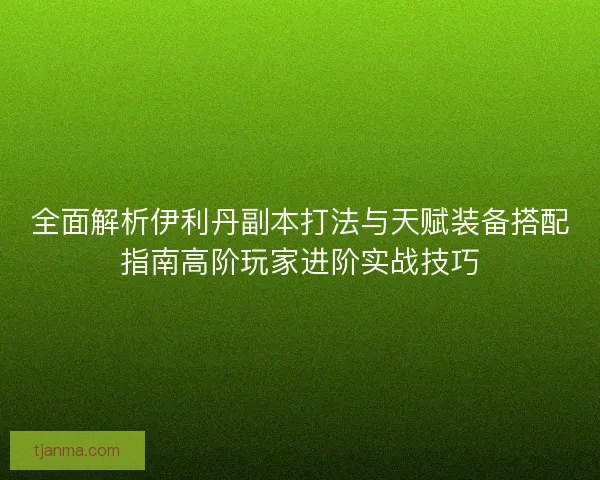 全面解析伊利丹副本打法与天赋装备搭配指南高阶玩家进阶实战技巧